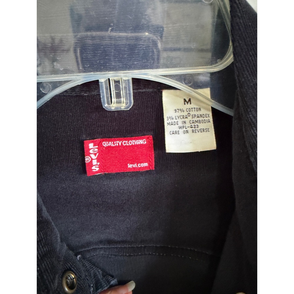 Levi's Mini Corduroy Shirt Women M Black Western Snap Button Vintage - Picture 6 of 6